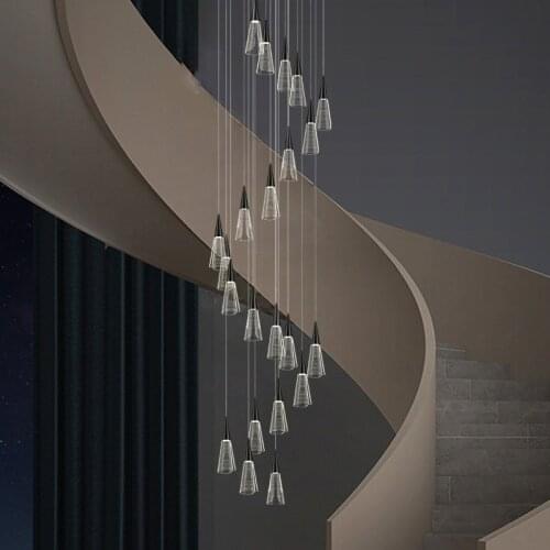 LED Chandelier Modern Gold / Black Turning Staircase Long Pendant Lamp Duplex Building Villa Loft Adjustable Hanging Light