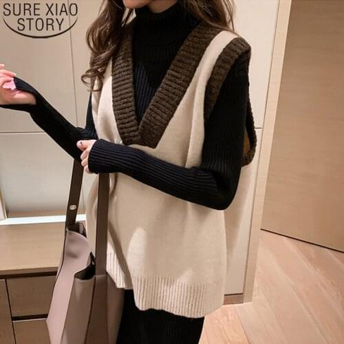 Vintage Hong Kong Style Knitted Vest Winter Clothes Women Sleeveless Sweater Vest Autumn New Casual Loose Sweaters Tops 12408