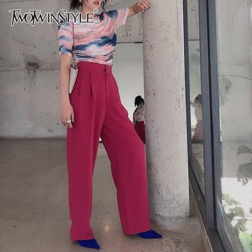 TWOTWINSTYLE Casual Minimalist Trouser For Women High Waist Loose Wide Leg Pants Female Spring Fashionable New Clothing 2021