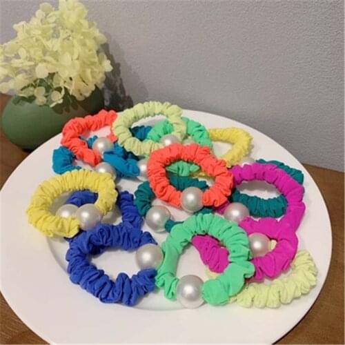 Women Girl Scrunchies Elastic Hair Ties Bands Pearl Summer Fashion Korean Mujer Head Accessories Hyuna Wholesale