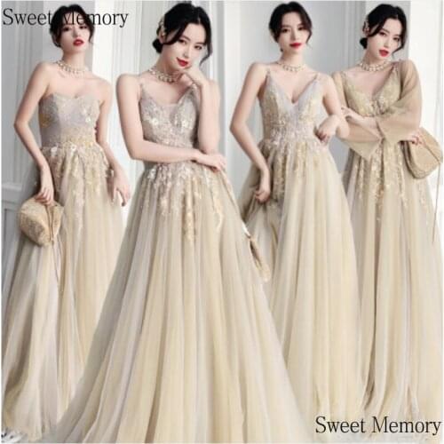 Sweet Memory Long Bridesmaid Dresses 2021 Elegant Women Prom Party Dress Formal Gown Lady Lace Appliques Robe De Soiree