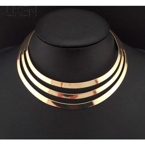 UKEN Fashion Alloy Torques Neck Choker necklace Statement Jewelry Hollow Design Metal Women Punk Bib Collar Necklaces