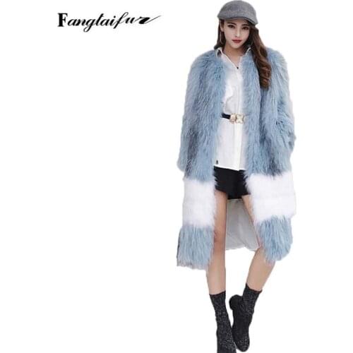 Fang Tai Fur 2019 Women Import Fox Fur Coat Turn-Down Collar Patchwork Loss Slim Fox Fur Coats Womens Real X-Long Fox Fur Coats