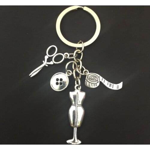 1Pc Sewing Machine Scissors Tape Measure Keychain Making Clothing Designer Keyring Gift Jewlry Accessories