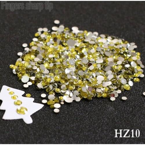 2017 Finger Sharp Tip 1000pcs 2mm-6mm Mix Sizes Lemon yellow 3D Resin Flat Bottom Popular Nail DIY Decorative Diamond HZ10