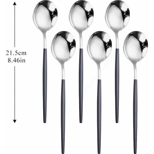 6pcs Spoon Stainless Steel Cutlery Set Kitchen Mirror Golden Kitchen Tableware Western Dinner Spoon Dinnerware Set Dropshipping