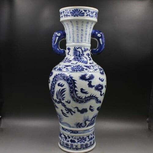 Antique YuanDynasty porcelain vase,Blue and white cloud dragon Large bottle,Hand-painted crafts,Collection&Adornment