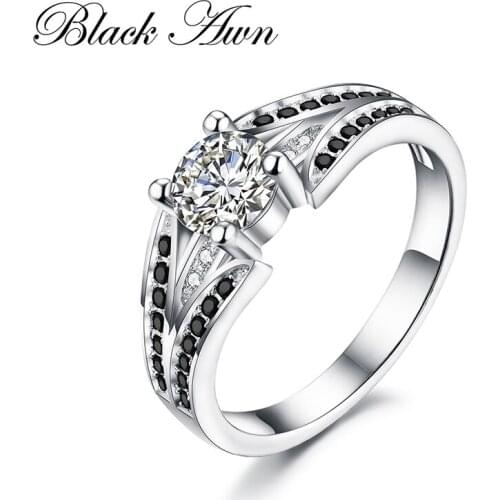 [BLACK AWN] 925 Sterling Silver Fine Jewelry Trendy Engagement Bague for Women Wedding Rings Size 6 7 8 C091