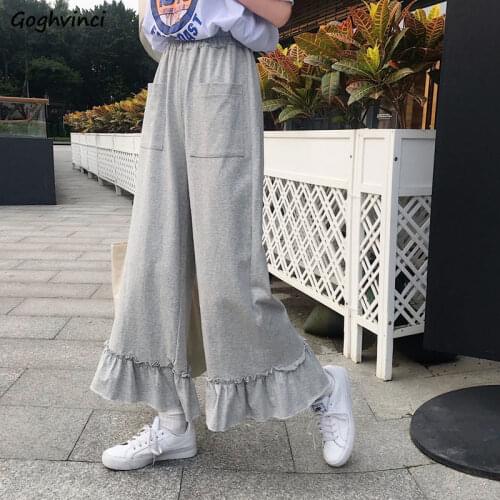 Pants Women Ankle-Length Fashion Wide Leg Trousers Summer Hot Sale Students Popular Leisure Chic Streetwear Soft Solid Vintage