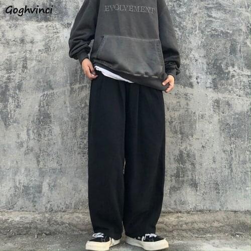 Pants Women Solid Full Length Trousers Pockets High Waist Unisex Loose Bf Korean Style Harajuku Vintage Chic Fashion Popular New