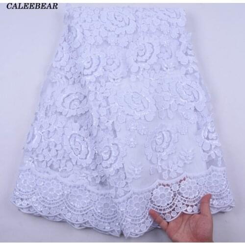 Pure White African Lace Fabric 3D French Tulle Lace Fabric Embroidery Nigerian Lace Fabrics With Sequins For Wedding Dress S2137