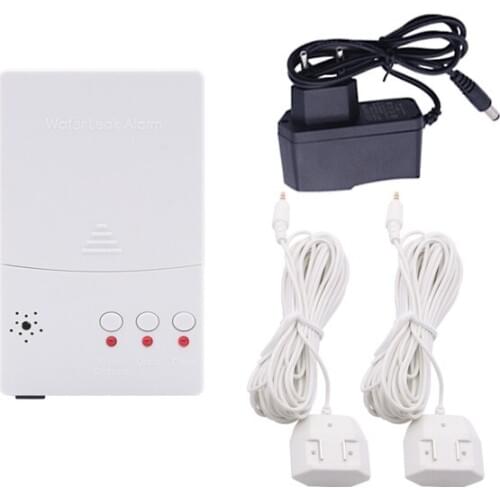 Water Leakage Detector Central Unit with 2pcs Water Wires for Auto Shut Off Alarm System WLD-807 Powerd by Adaptor or Battery