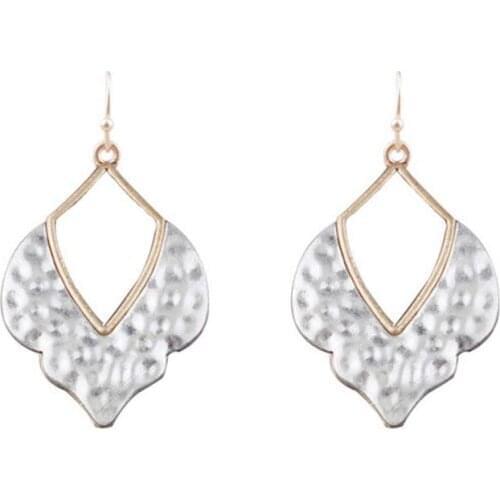 E7193 ZWPON Two Tone Hollow Hammered Morocco Earrings for Women Famous Brand Jewelry Boutique Teardrop Earrings Wholesale