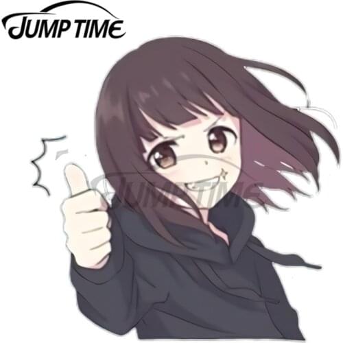 JumpTime 13 x 11.5 cm Masha Thumbs Up Anime Girl Fine Decal Funny Window Car Stickers RV VAN DIY Bumper Trunk Truck Graphics