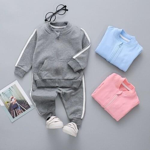 Children Boys Long Sleeve Zipper Jackets Coat Cardigans + Casual Trousers Girls Clothing Sets Kids Cotton Sportswear 2Pcs Suits