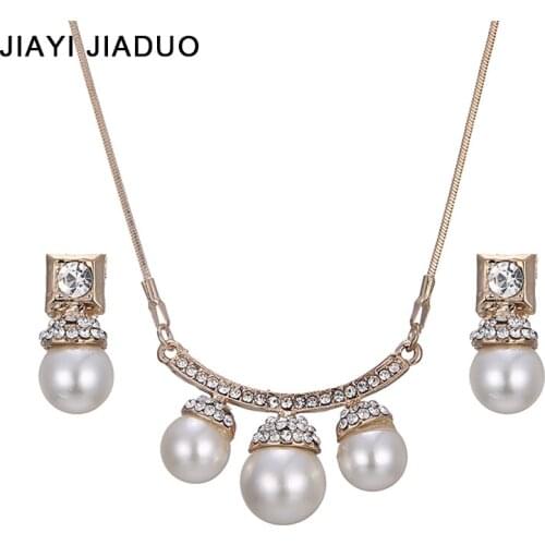 Jiayijiaduo African Wedding jewelry set Gold-color imitation pearl necklace earrings beautiful For women fashion accessories