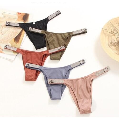 Panties For Women Sexy Thong Pink Letter Rhinestones Belt G-String Fashion Low-Rise Tanga Shorts Briefs T-Back String Underwear