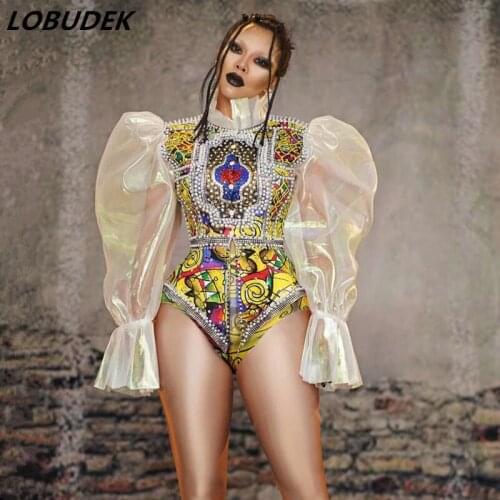 Bar Stage Singer Dance Group Sexy Costume Vintage Printed Pearl Jacket Shorts Set Women Birthday Celebrate Prom Performance Wear
