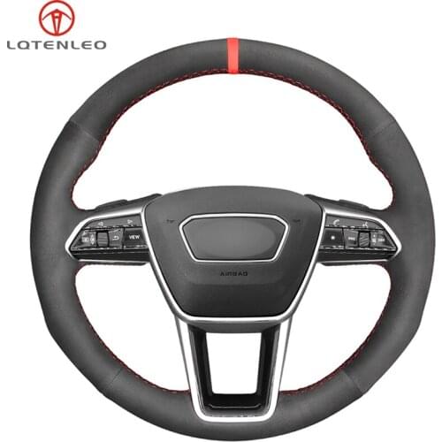LQTENLEO Black Suede Leather Car Steering Wheel Cover For Audi A6 (Avant) C8 A6 Allroad C8 2019 A7 (Sportback) K8 2018-2019