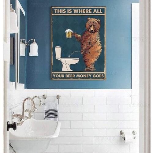 Grumpy Bear Drinking Beer To The Bathroom Canvas Poster Abstract Wall Art Print Picture For Bathroom Toilet The Wall Home Decor