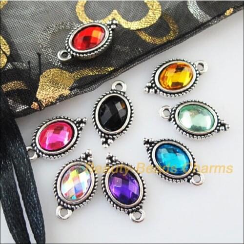 Fashion 24 New Tibetan Silver Color Retro Charms Acrylic Oval Pendants Mixed 9x16.5mm