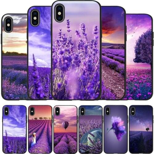 Lavender Fields Purple Flower black Silicone Phone Case For iPhone 12 XR XS Max 5 5S SE 2020 6 6S PLUS 7 8 X 11Pro Max 11 Cover