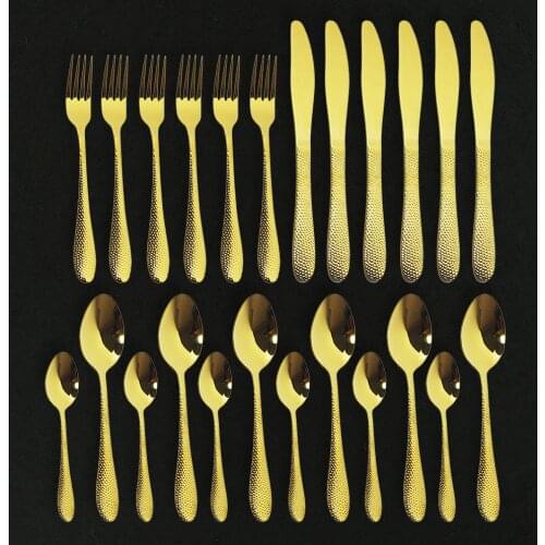 24Pcs/Set Stainless Steel Dinner Black Gold Dinnerware Set Knife Fork Spoon Cutlery Set Kitchen Tableware Silverware Set