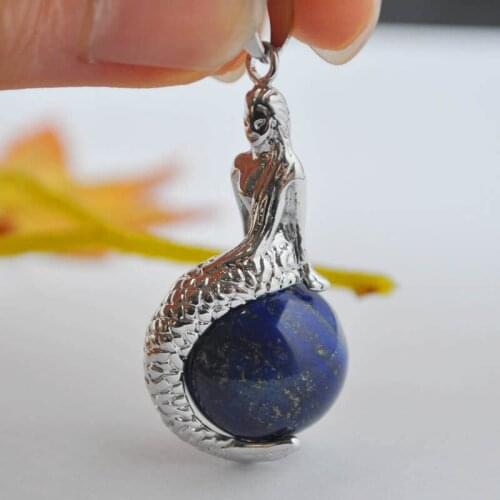 Natural Lapis Lazuli Bead GEM Pendant Mermaid Jewelry For Gift S899