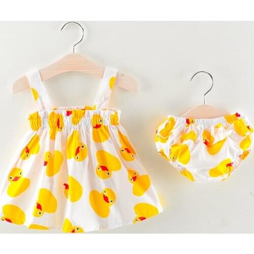 2019 Girls Summer New Cotton Sling Breathable Comfort Dress Bread Big PP Pants Cotton Sleeveless Cute Sweet Princess Dress Suit