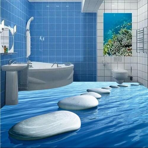 Beibehang Wallpaper for Living Room Bedroom 3D sea blue stone connected Floor Painting Bathroom Self Adhesive wall sticker