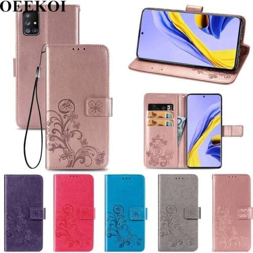 OEEKOI Four Leaf Clover PU Leather Wallet Flip Cover Case for Samsung Galaxy A71 5G