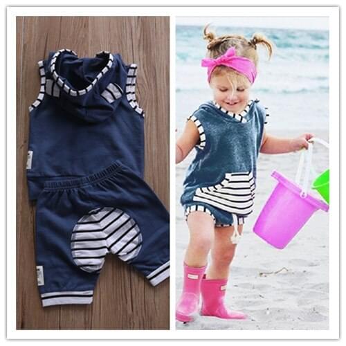 0-3Y Cute Summer Baby Boys Hooded Tops+Striped Shorts Infant Clothes Newborn Outfit Boy 2Pcs/Set