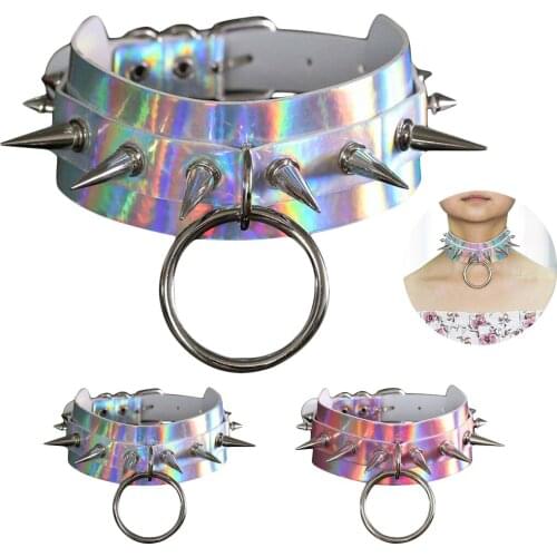Punk Black Spike Rivets Choker Necklace PU Leather Anime Necklaces Women Chokers Collar Bondage Harness Necklace