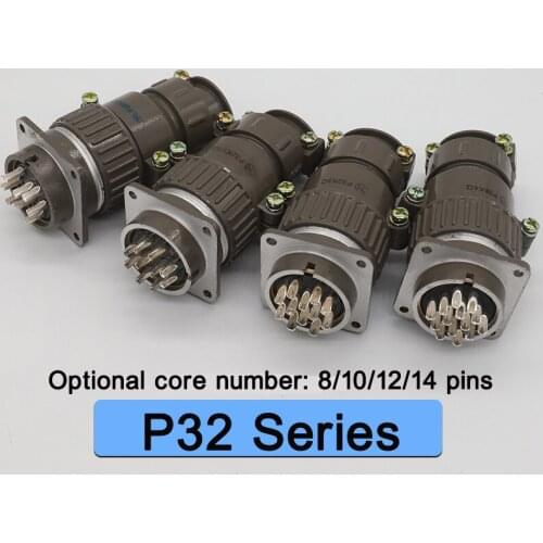 P32 Aviation Plug Socket Circular Connector Round Metal Connectors 8pins 10pins 12pins 14pins Diameter 32mm
