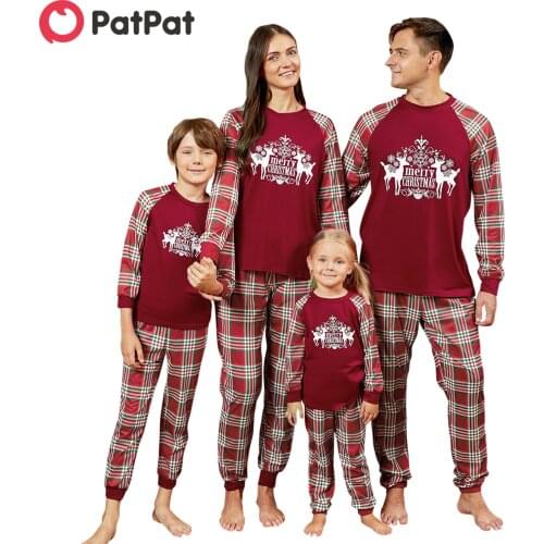 PatPat New Arrival Autumn and Winter Mosaic Family Matching Reindeer Plaid Pajamas Set（Flame resistant) Family Look Sets