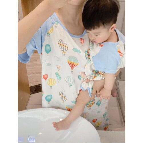 Family Matching Mommy And Me Pajamas Dress Thin Bamboo Cotton Adult Kids Family Look Clothes Print Mom Baby Sleepwear Summer