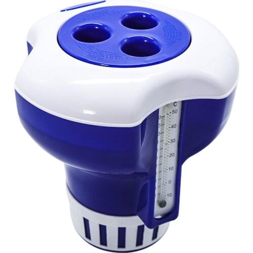 Pool Floating Chlorine Tablet Chemical Dispenser, Floater with Thermometer for Indoor Outdoor Swimming Pool