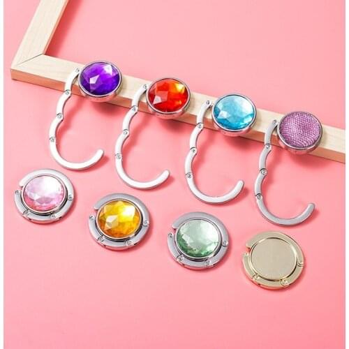Portable Metal Foldable Bag Hook Handbag Hanger Purse Hook Handbag Holder Bag Folding Table Hook Crystal Travel Outdoor Storage