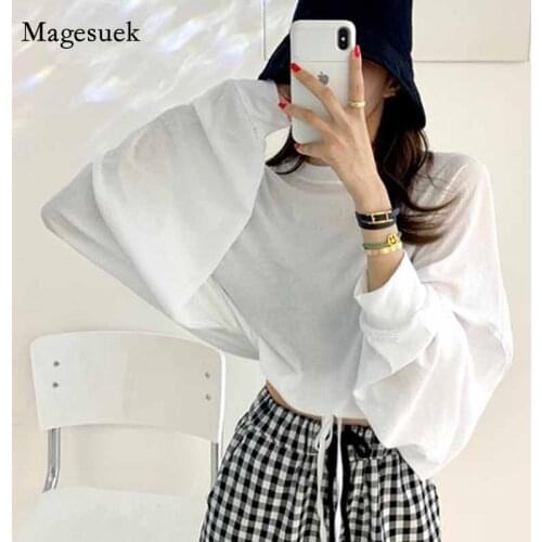 Casual O-Neck Plus Size Short Women Shirts New Autumn Long Sleeve Cotton White Blouse Women 2020 Fashion Loose Women Tops 11981