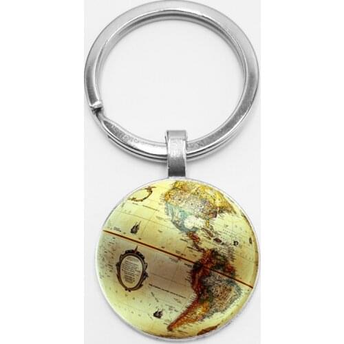 World Map Earth Seven Oceania Retro Glass Keychain Classical Precision Globe Car Keychain Hang Buckle DIY Photo Custom