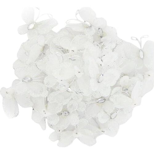 50 PCS Wired Mesh Stocking Butterfly With Glitter & Wedding Craft Decor for wedding Decoration Invitations Wedding Cards 3x2cm