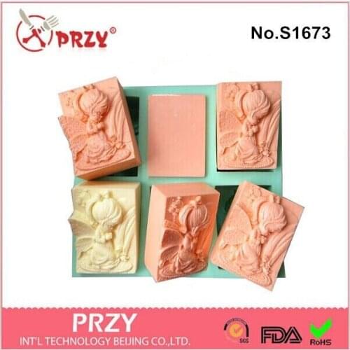 PRZY Wholesales 6 Hole Angel Girls Soap Mold Silicone Cake Pan Chocolate Soap Cookie Biscuit Mold Pudding Jelly Candy Ice Moulds