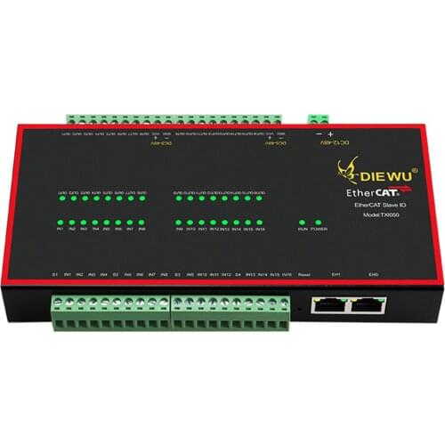 DIEWU EtherCAT Slave IO Module 8 Channels 16 Input 16 Output NPN Input Module 100Mbps with Dual RJ45 Port AB Phase Encoder