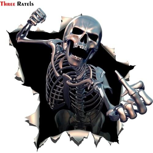 Three Ratels ALWW202-13 #15x15cm metal angry skeleton skull with Beard Premium funny auto sticker decals car