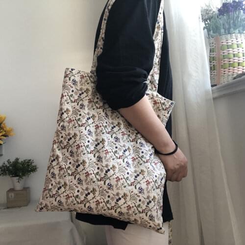 Thin Cotton Cloth Women Shoulder Bag Retro Floral Ladies Small Purse Handbags Vintage Design Female Casual Tote Shopping Bags