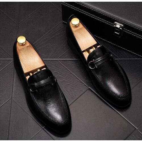 Trendy wedding Shoes for Men Genuine Leather black flat shoes Oxfords Man Party dress Formal prom business shoes