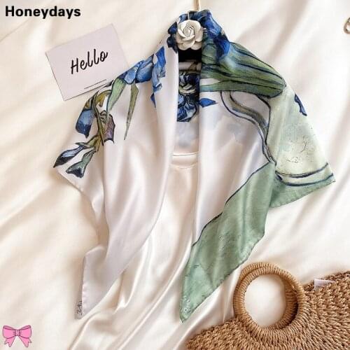 Vintage Oil Painting Design 90*90cm Square Scarf Small Fresh Scarves Artistic Neckerchief Womens Decorative Shawl Office Shawls