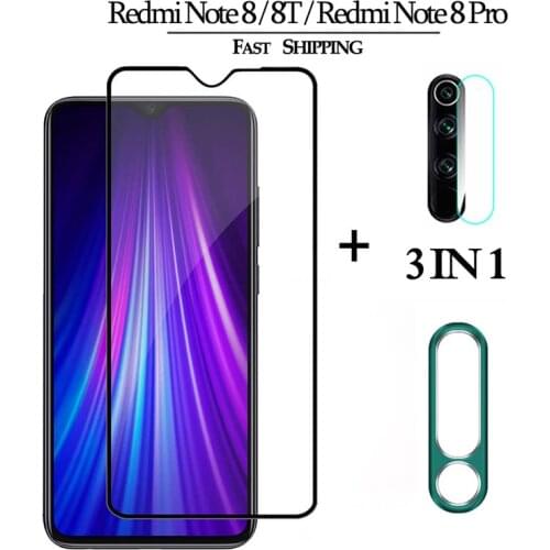 3 in 1 Glass for Redmi Note 8T Camera Lens Screen Protector on Redmi 8 8A Note 8 t Metal Ring Glass Film for Redmi Note 8 pro
