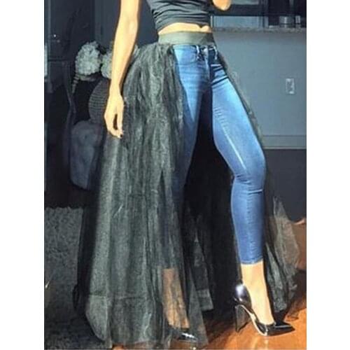 Women Summer White Black Tulle Overskirt Maxi Tutu Tulle Skirt Mesh Jupes All Match Elastic Waist Detachable Saia Plus Size 2021
