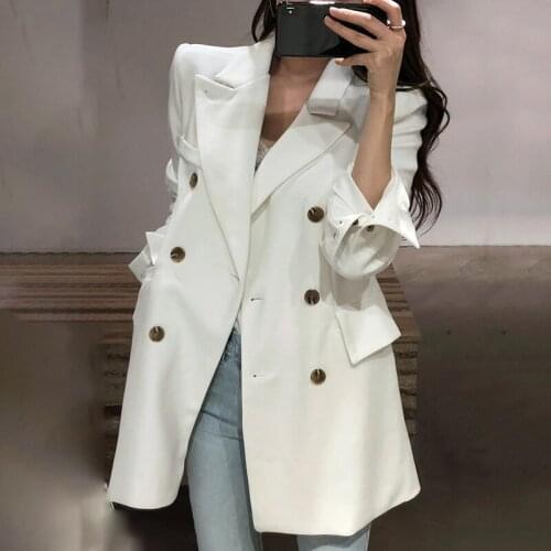 Female Long Sleeve Casual Blazer Coat Ladies New Korean Trend Double Breasted Loose White Suit